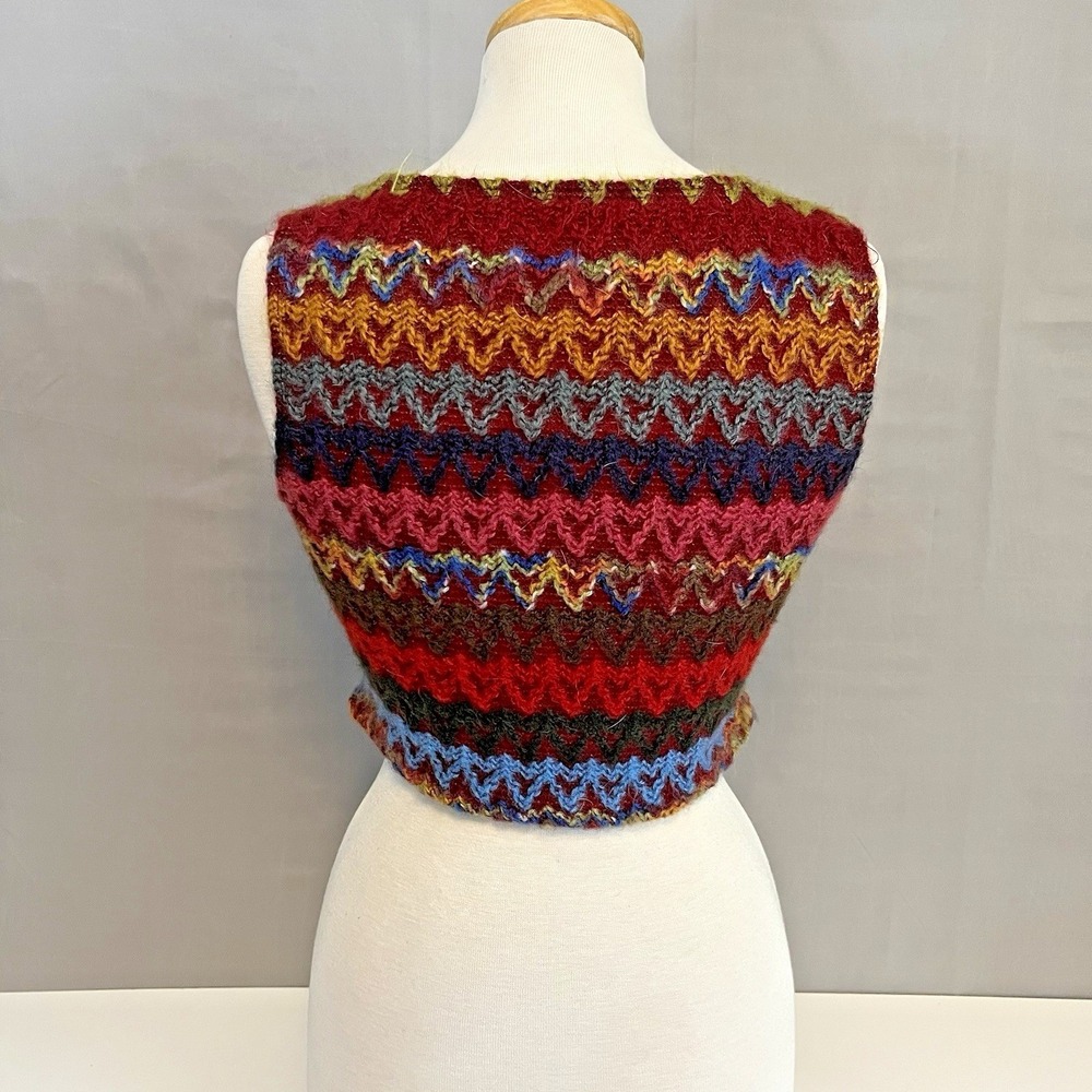 Cropped Sweater Vest‎ Zigzag Multicolor Stripe Top Women's Size S - Picture 4 of 4